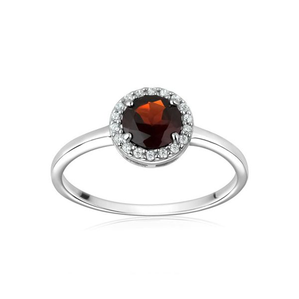 Garnet Round Halo CZ Ring in Sterling Silver - Click Image to Close